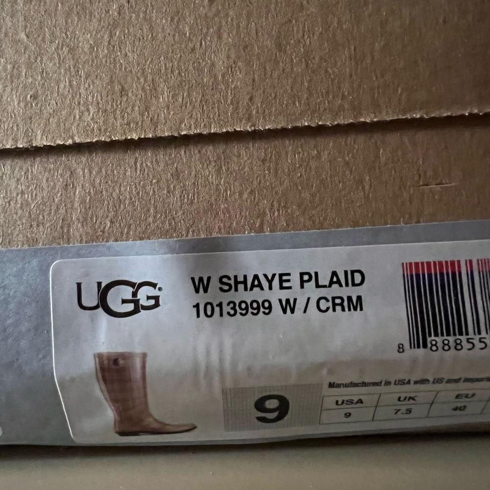AUTH NIB UGG Shaye Plaid Rubber Shearling Lined Glossed Waterproof Rain Boots - Picture 12 of 12